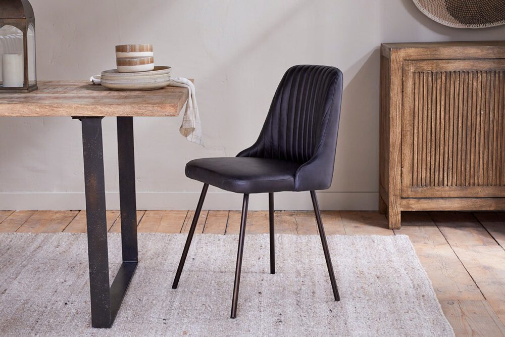 Harsha Leather Dining Chair - Aged Black