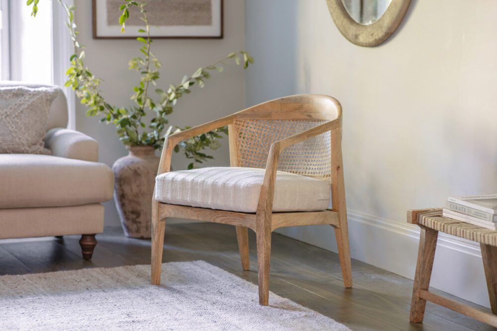 Nabhi Mango Wood & Cane Occasional Chair - Natural