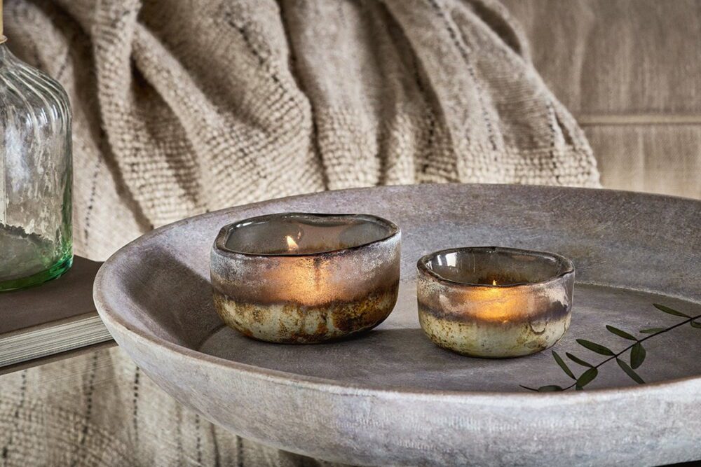 Janka Glass Tealights - Charcoal-(Set of 2)
