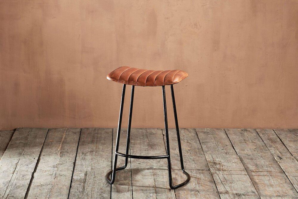 Narwana Ribbed Leather Stool - Aged Tan - Small