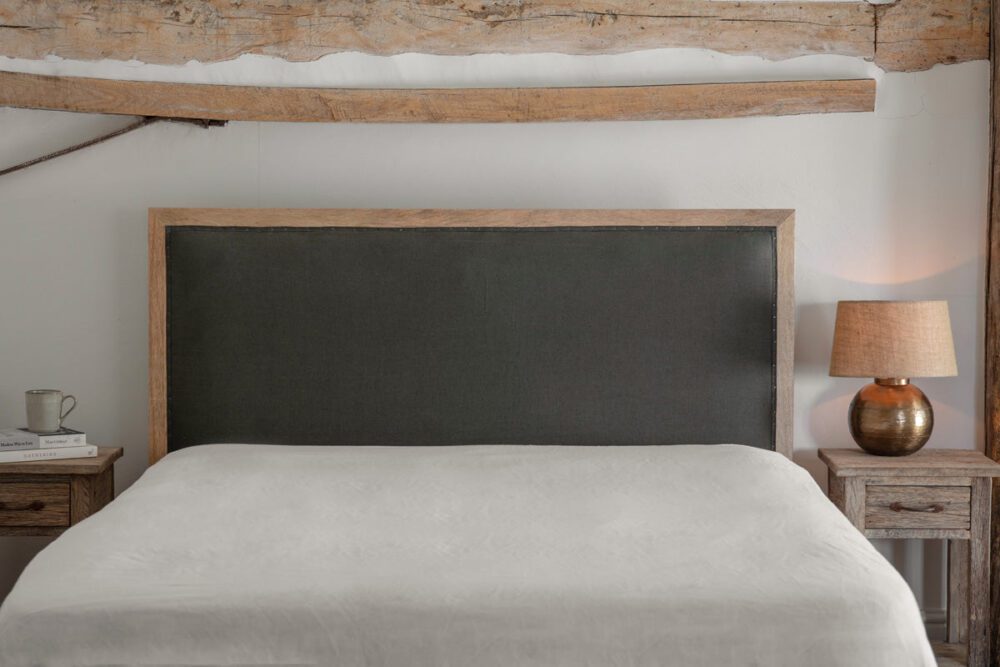 Anesha Upholstered Linen Headboard - Olive Green - Superking