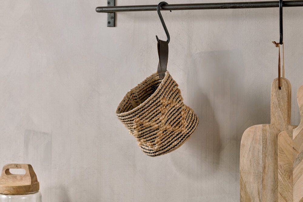 Mannu Cotton & Hemp Wall Hung Basket - Natural & Black - Large