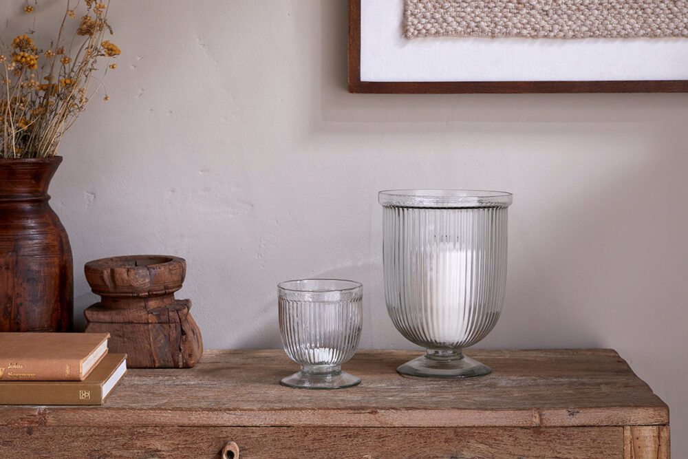 Nia Recycled Glass Candle Holder - Clear - Large