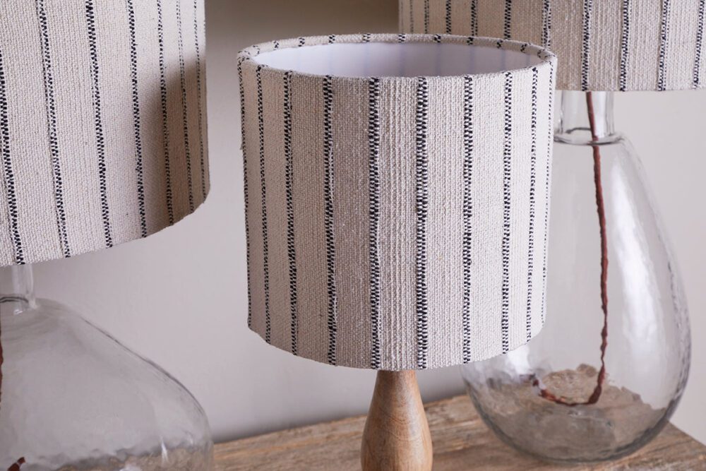 Sanja Cotton Stripe Lampshade - Off White & Grey - Large