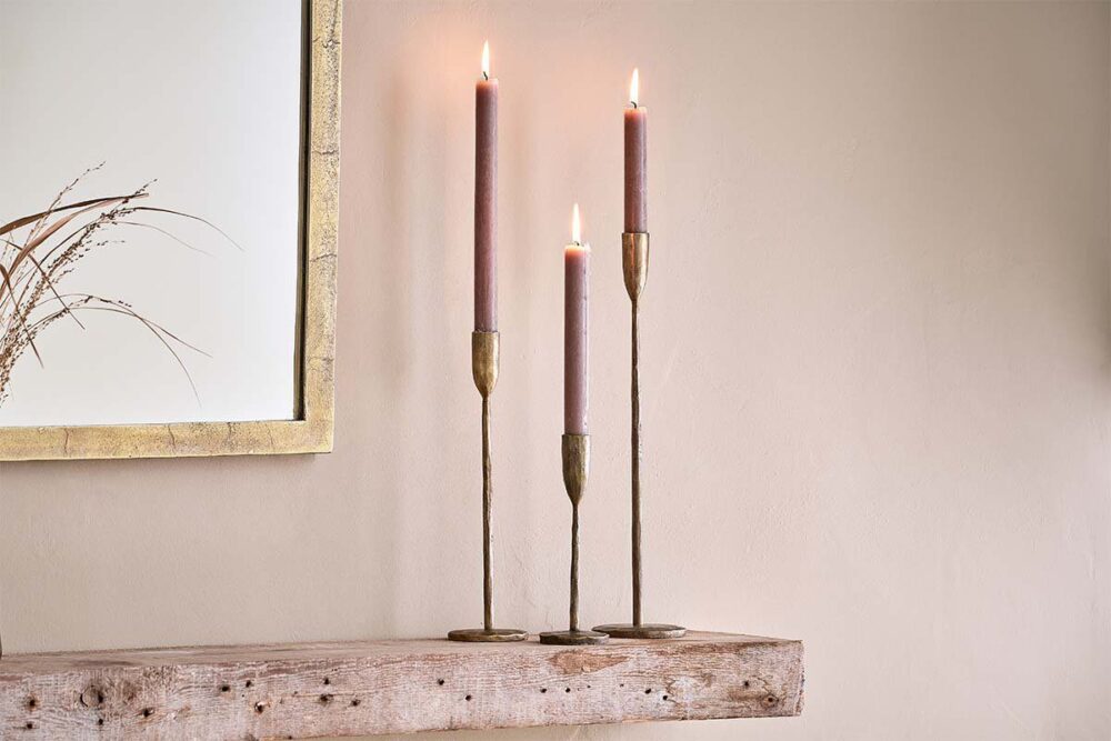 Mbata Brass Candlestick - Antique Brass - Medium 30 x 8cm (dia)