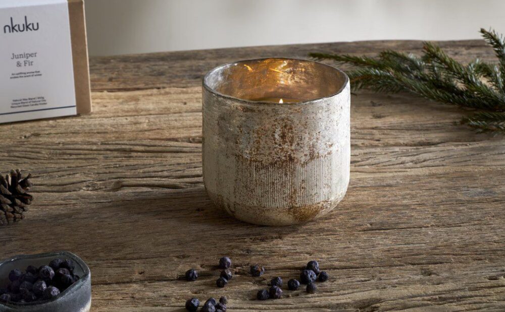 Juniper & Fir- 3 Wick Scented Candle - Antique Gold