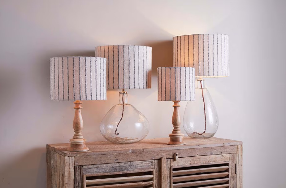 Sanja Cotton Stripe Lampshade - Off White & Grey - Large