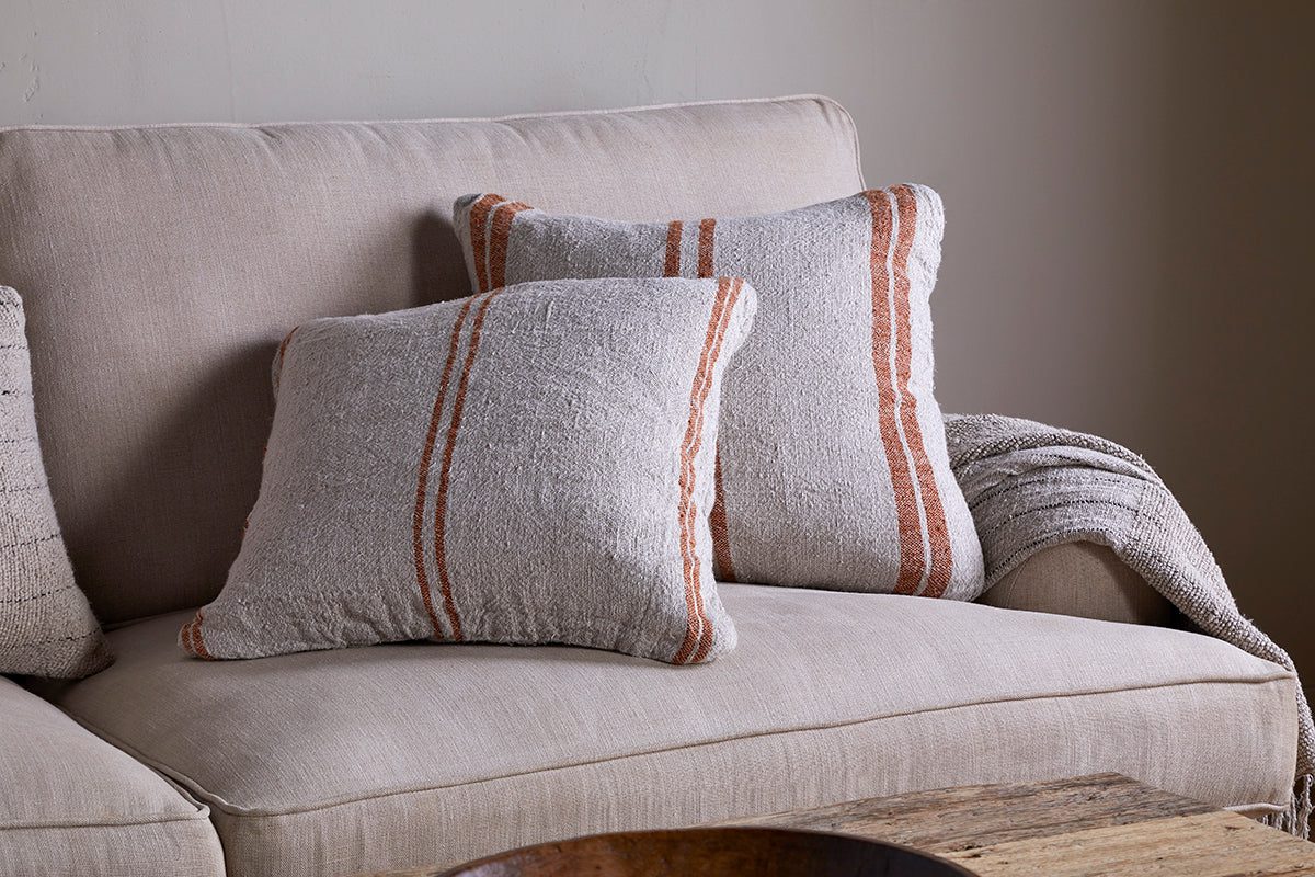 Tajana Linen Stripe Cushion Cover - Rust- Thick Stripe