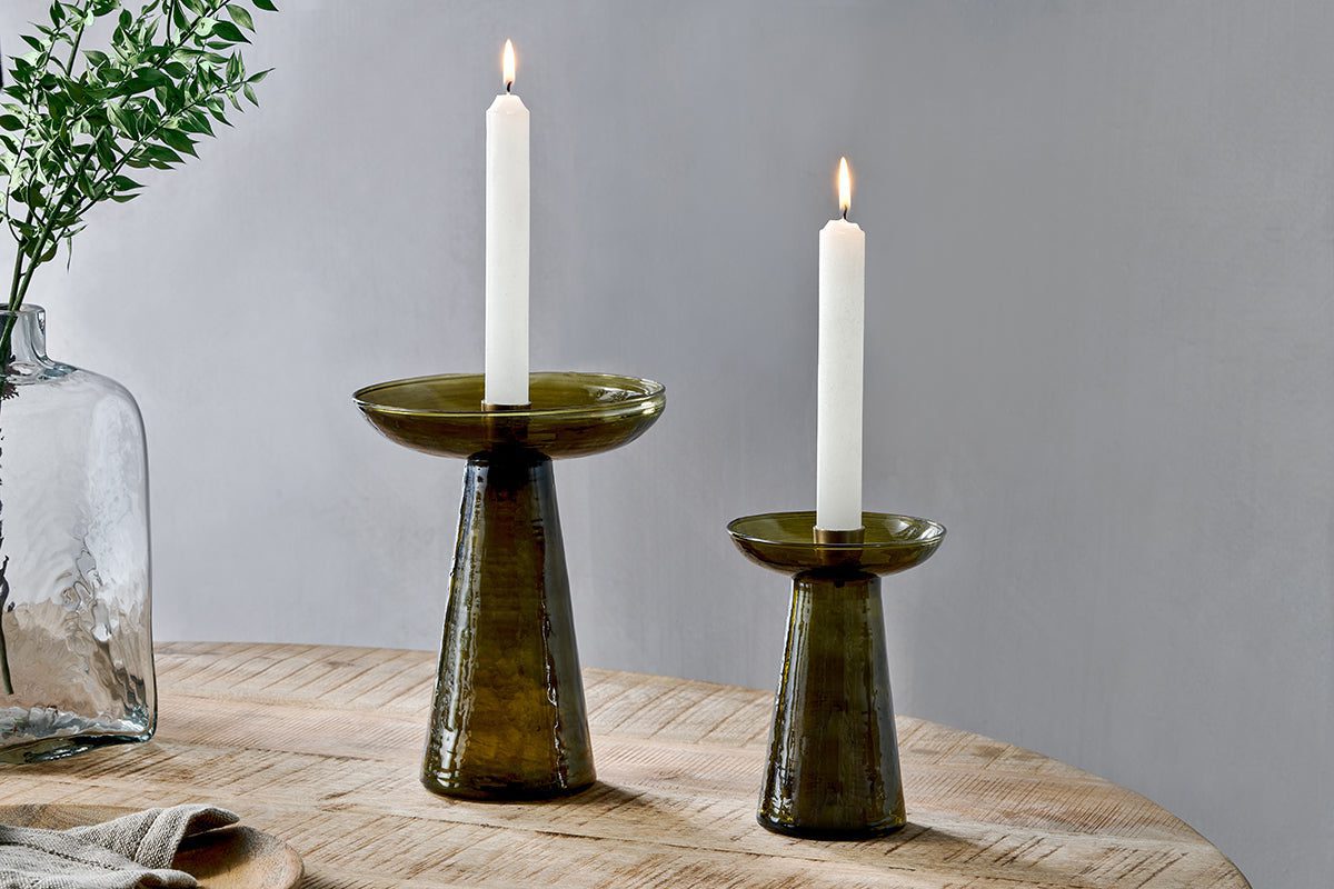Avyn Recycled Glass Candle Holder - Forest Green - Small